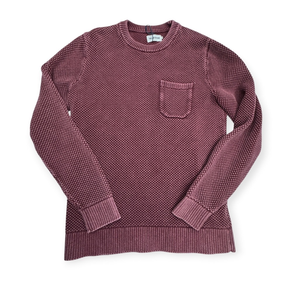 Taylor Stitch Crawford Knit Sweater Mens 42 Large Burgundy Cotton Crewneck